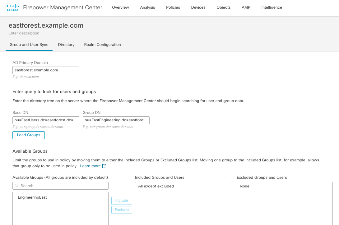 If you configured the realm and directory correctly, you'll see a list of users and groups.