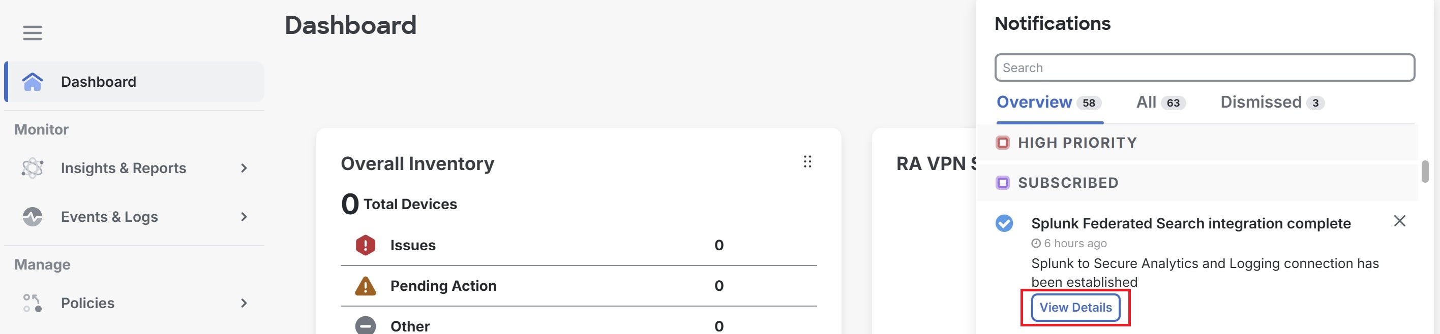 Screenshot of the notifications drawer